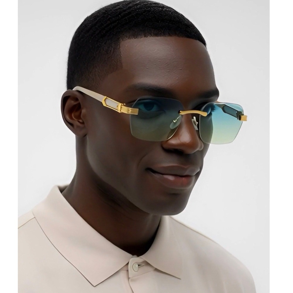 Rimless Sunglasses Men Fashion Green‎ Tinted Lens Vintage Classic Luxury Marble